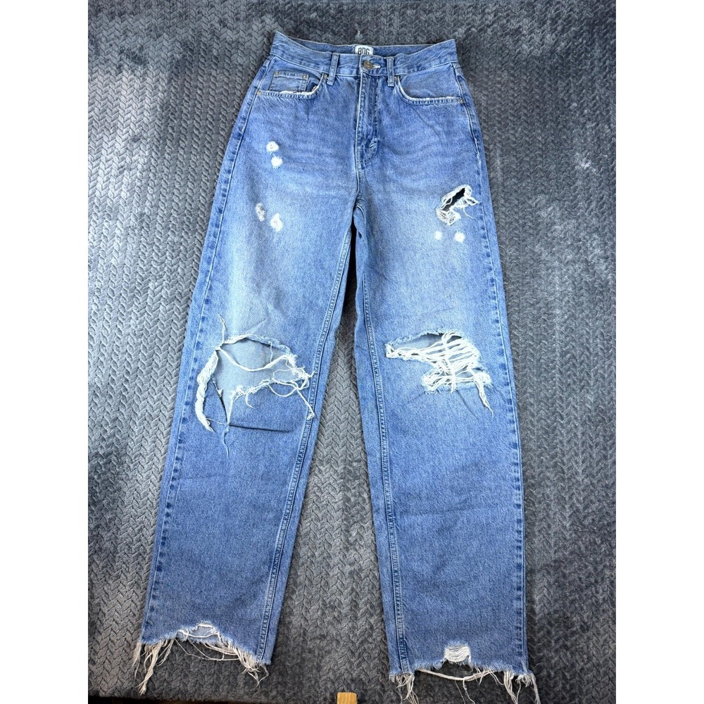 BDG Urban Outfitters High Rise Baggy Jeans 27 Blue Distressed Straight Leg